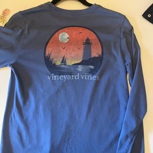 Boys Vineyard Vines Longsleeve shirt Lighthouse sailboat in blue Medium 12-14